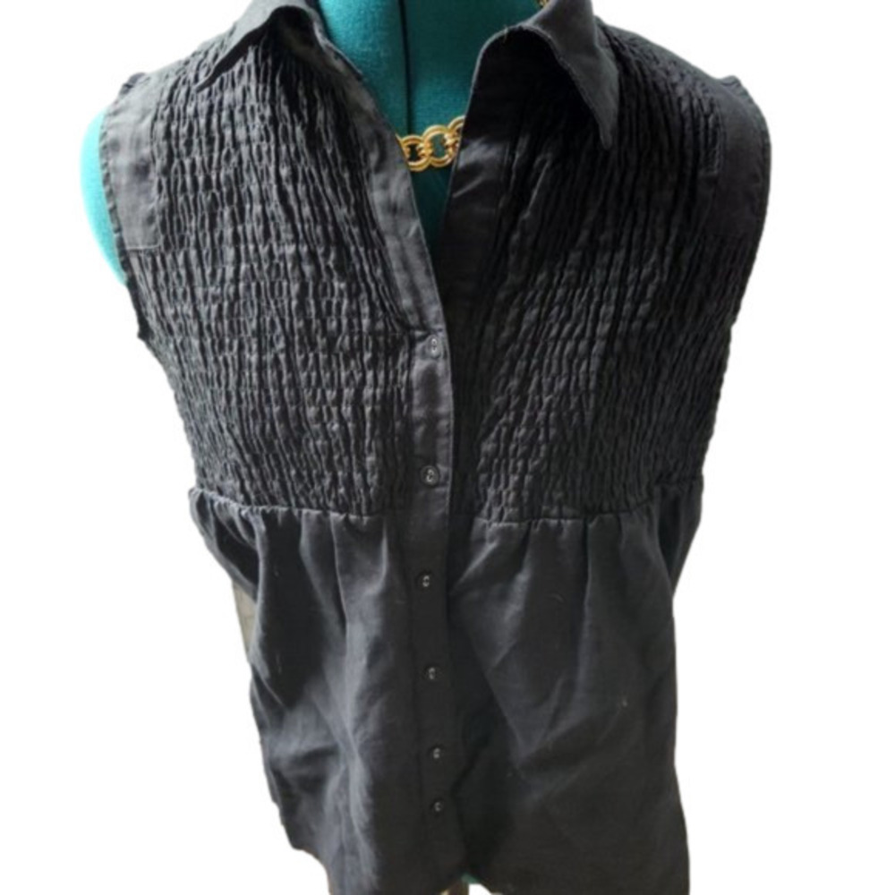 399. Lucy & Laurel (Anthropologie) black linen sleeveless blouse |M